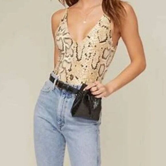 ASTR the label snake print deep v bodysuit‎ sexy onepiece small strappy glam - Picture 3 of 8